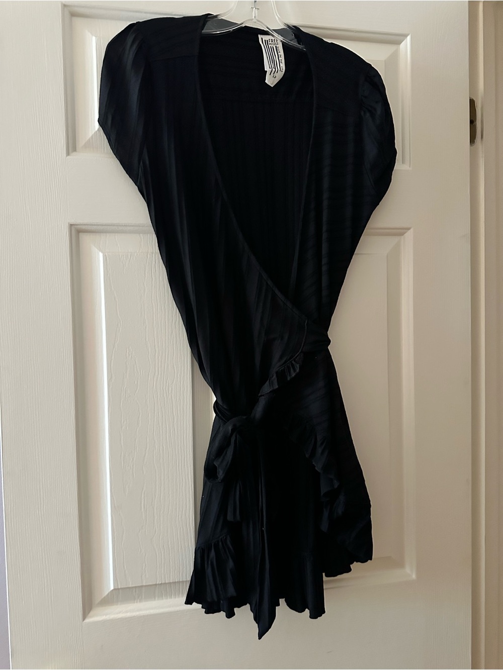 Free People Black Mini Wrap Dress with Ruffle Hem